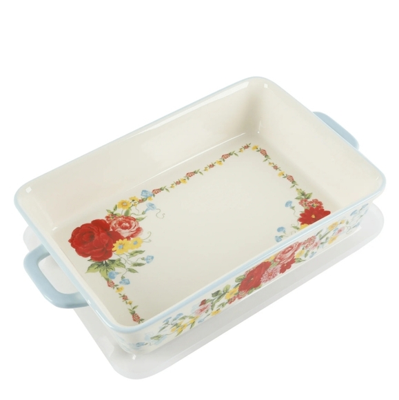 ❤️ New Pioneer Woman Sweet Rose Ceramic 9 x 13" Baker with Lid - Picture 7 of 7